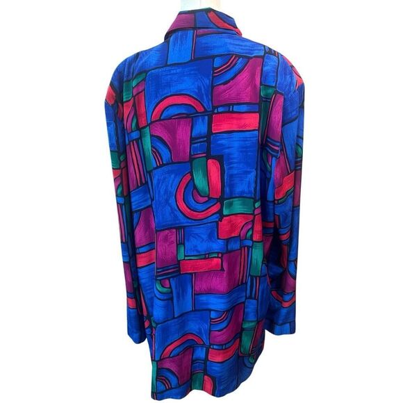 Vintage Abstract Blazer Long Jacket Women SZ 22 Artsy 90s Retro Lightweight USA - Picture 3 of 16
